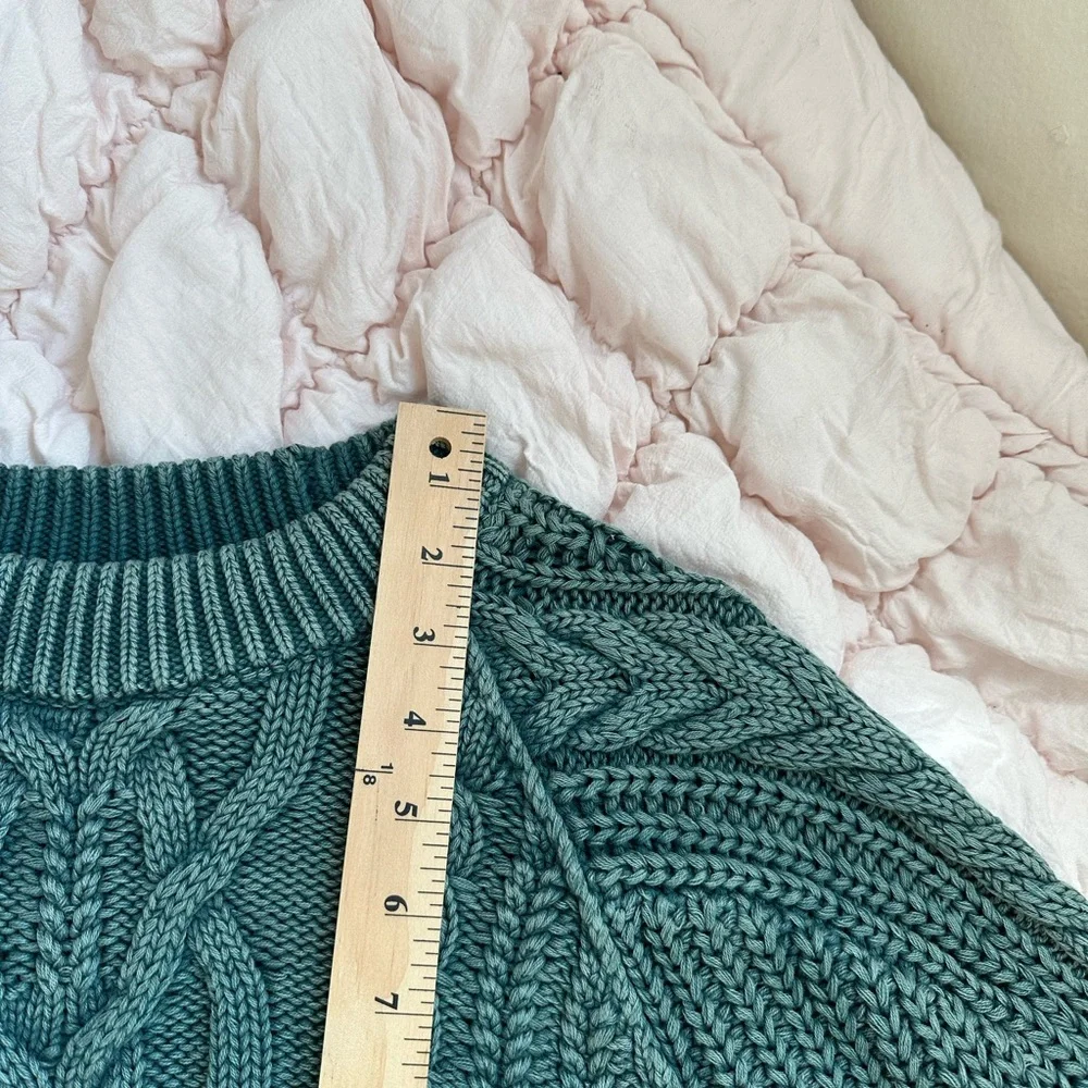 Free People Chunky Knit Sweater Teal Women’s XS Oversized - Picture 5 of 6